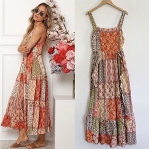 Abel The Label Anthropologie Patchwork Marakech Gypsiana Maxi Dress Medium Boho